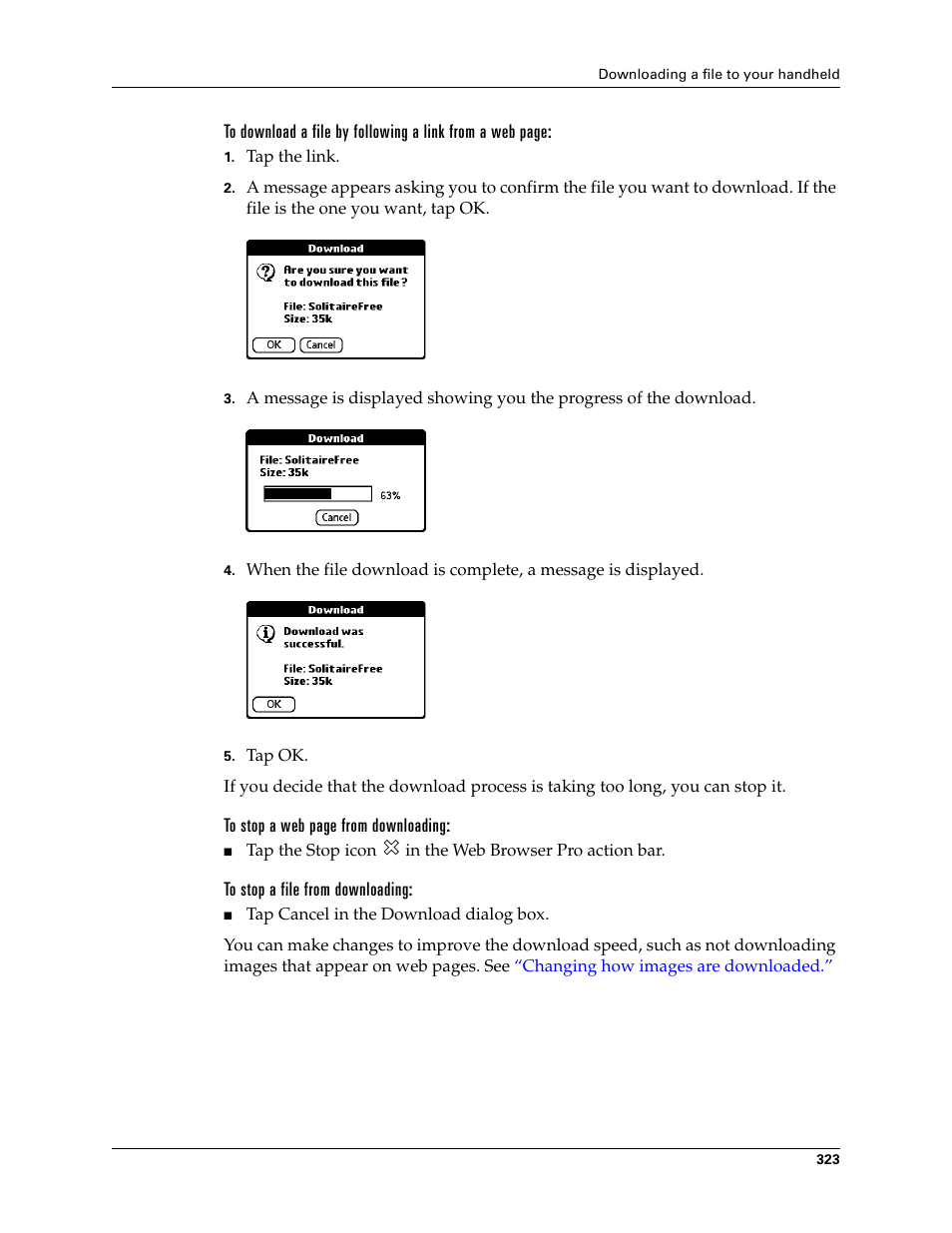 To stop a file from downloading | Palm TUNGSTEN T2 User Manual | Page 337 / 502