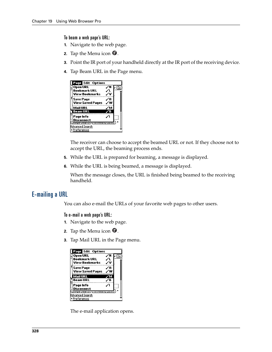 E-mailing a url | Palm TUNGSTEN T2 User Manual | Page 342 / 502