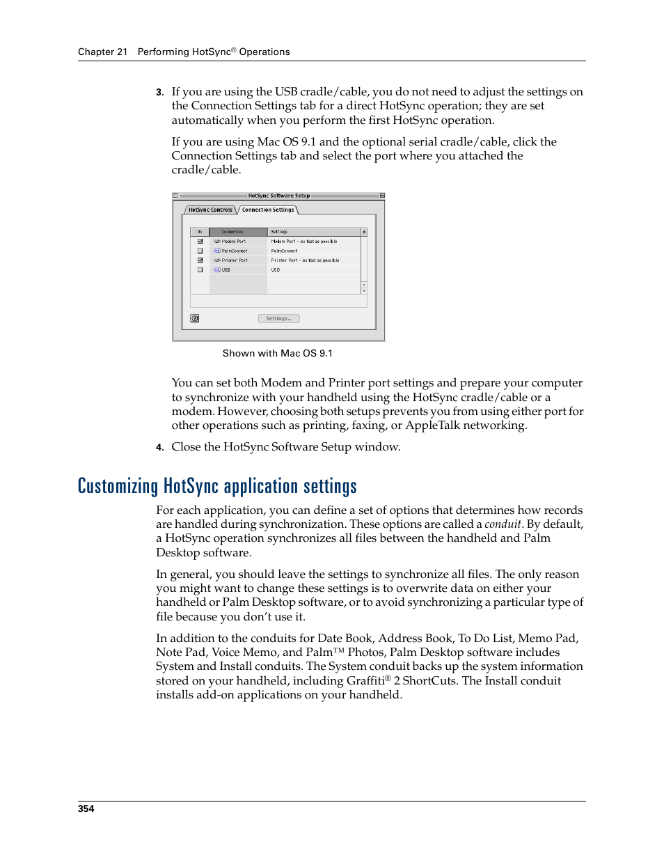 Customizing hotsync application settings | Palm TUNGSTEN T2 User Manual | Page 368 / 502