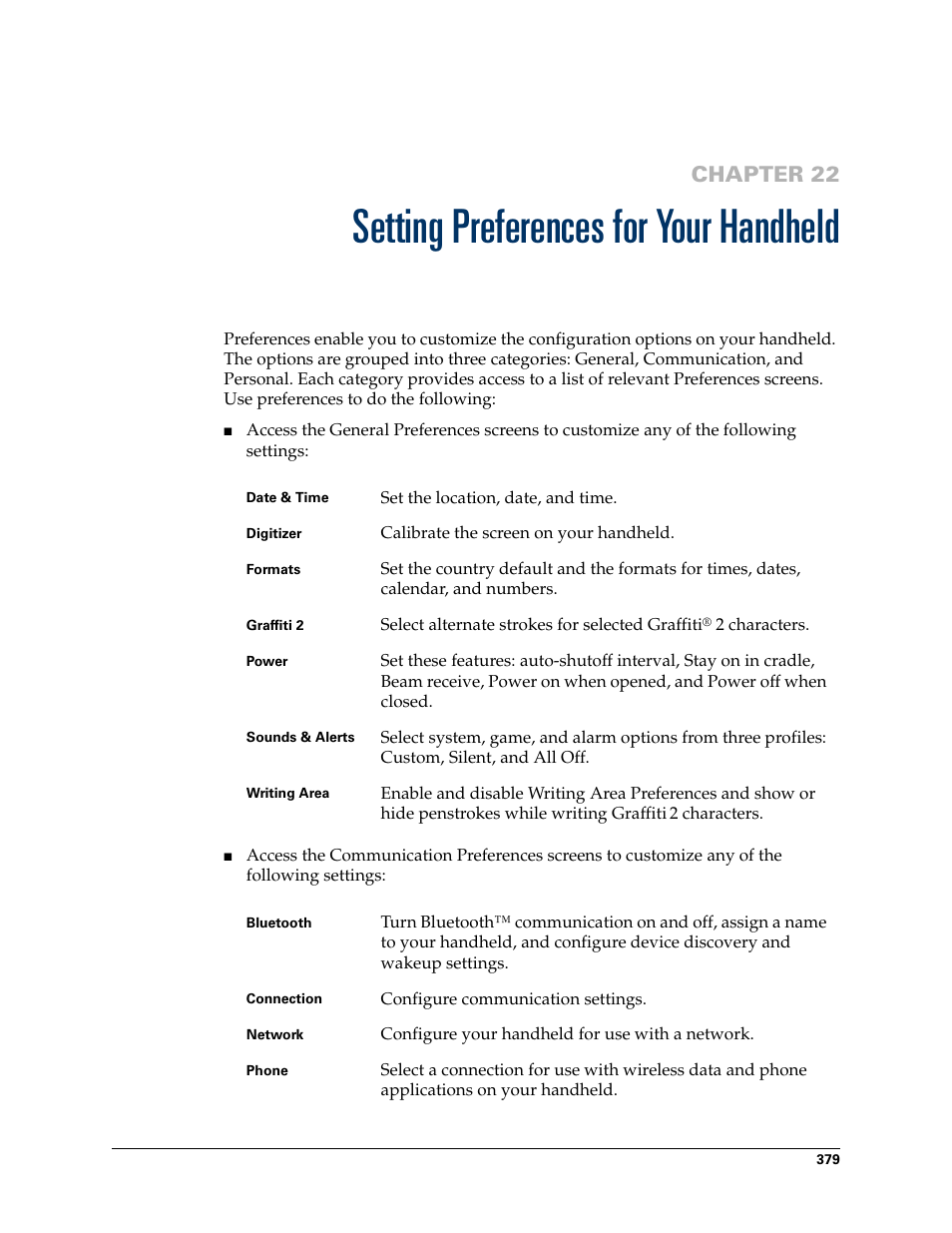 Setting preferences for your handheld, Chapter 22: setting preferences for your handheld, Chapter 22 | Palm TUNGSTEN T2 User Manual | Page 393 / 502