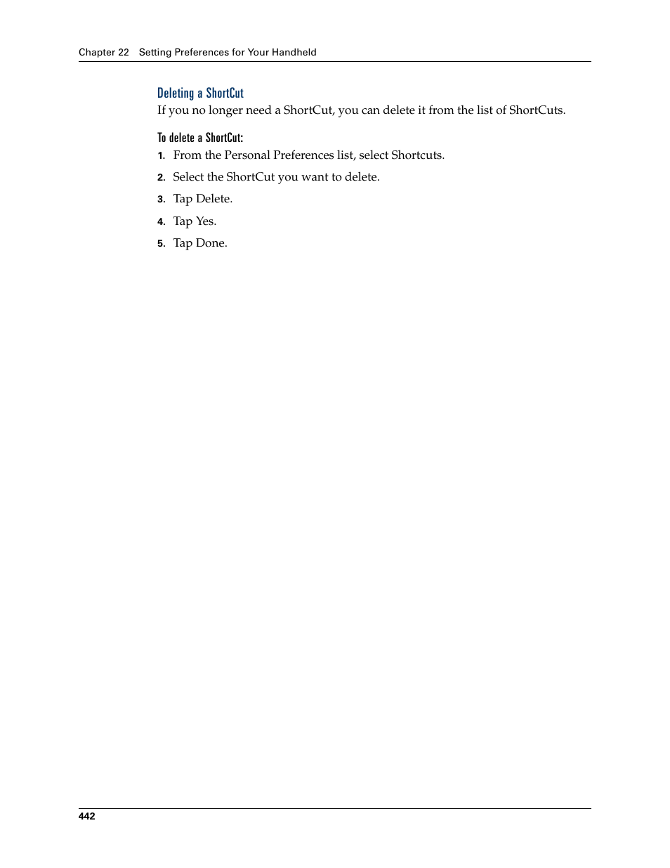 Deleting a shortcut, To delete a shortcut | Palm TUNGSTEN T2 User Manual | Page 456 / 502
