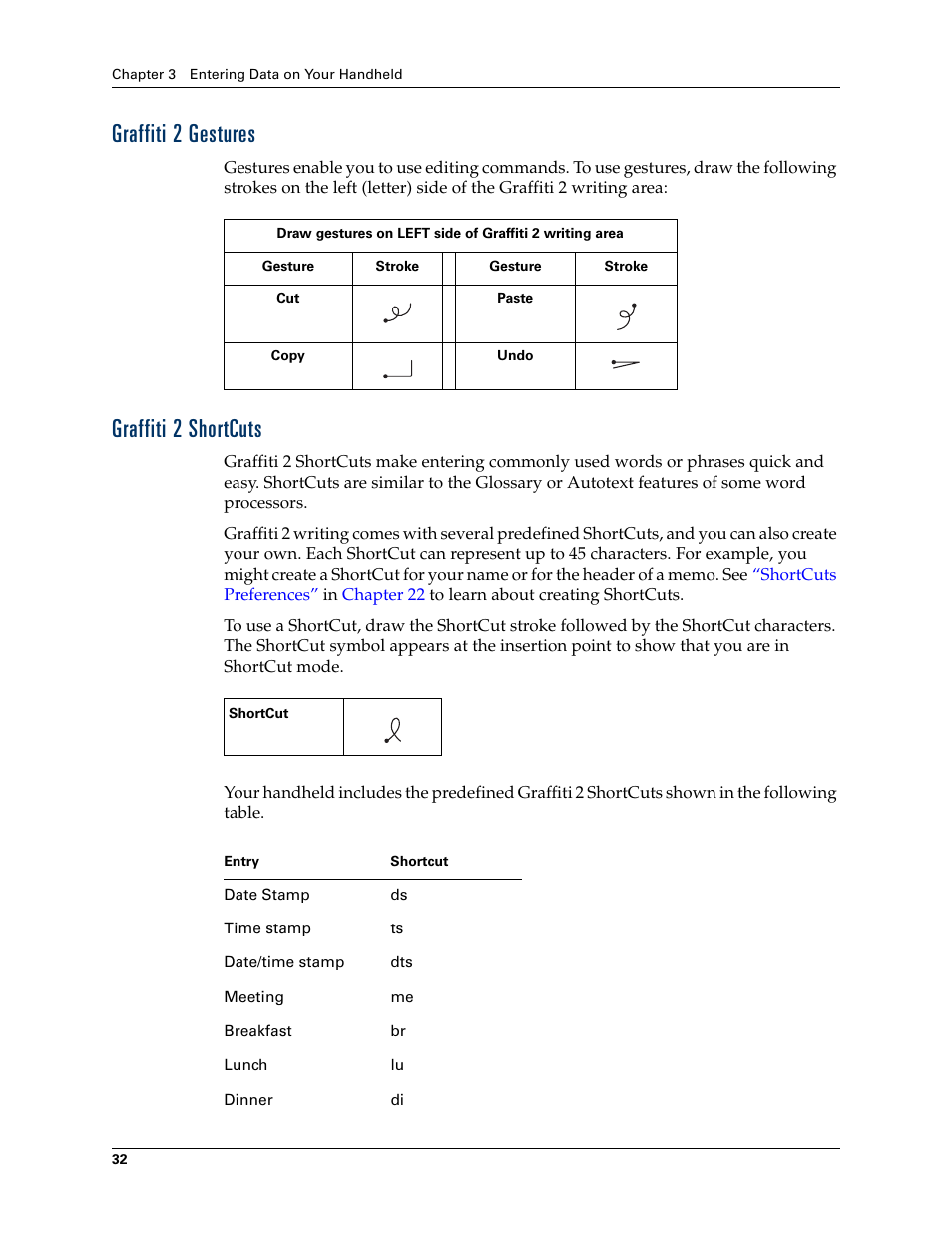 Graffiti 2 gestures, Graffiti 2 shortcuts, Graffiti 2 gestures graffiti 2 shortcuts | Palm TUNGSTEN T2 User Manual | Page 46 / 502