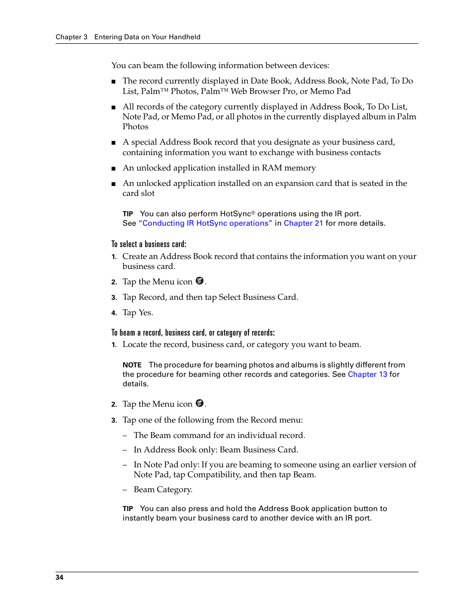 To select a business card | Palm TUNGSTEN T2 User Manual | Page 48 / 502