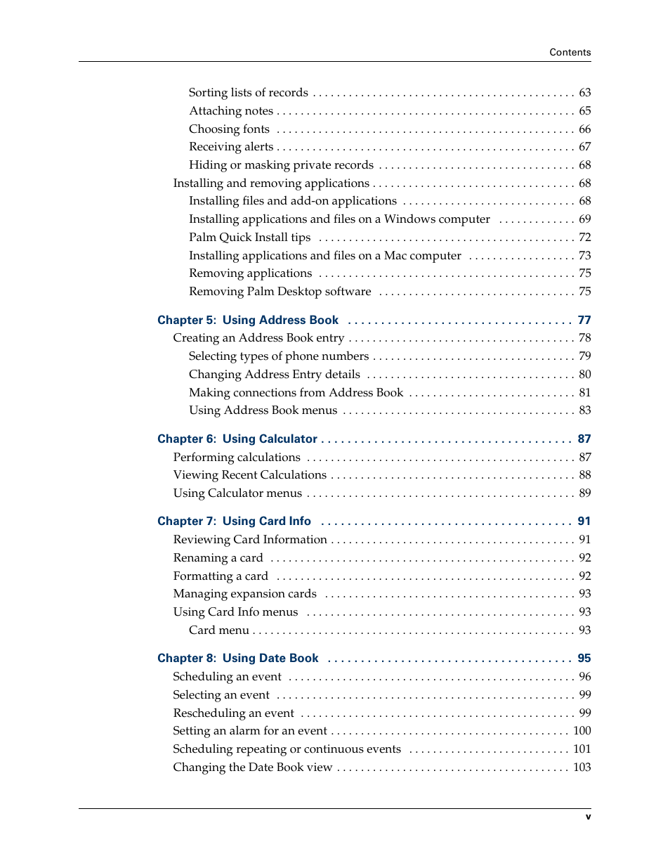 Palm TUNGSTEN T2 User Manual | Page 5 / 502