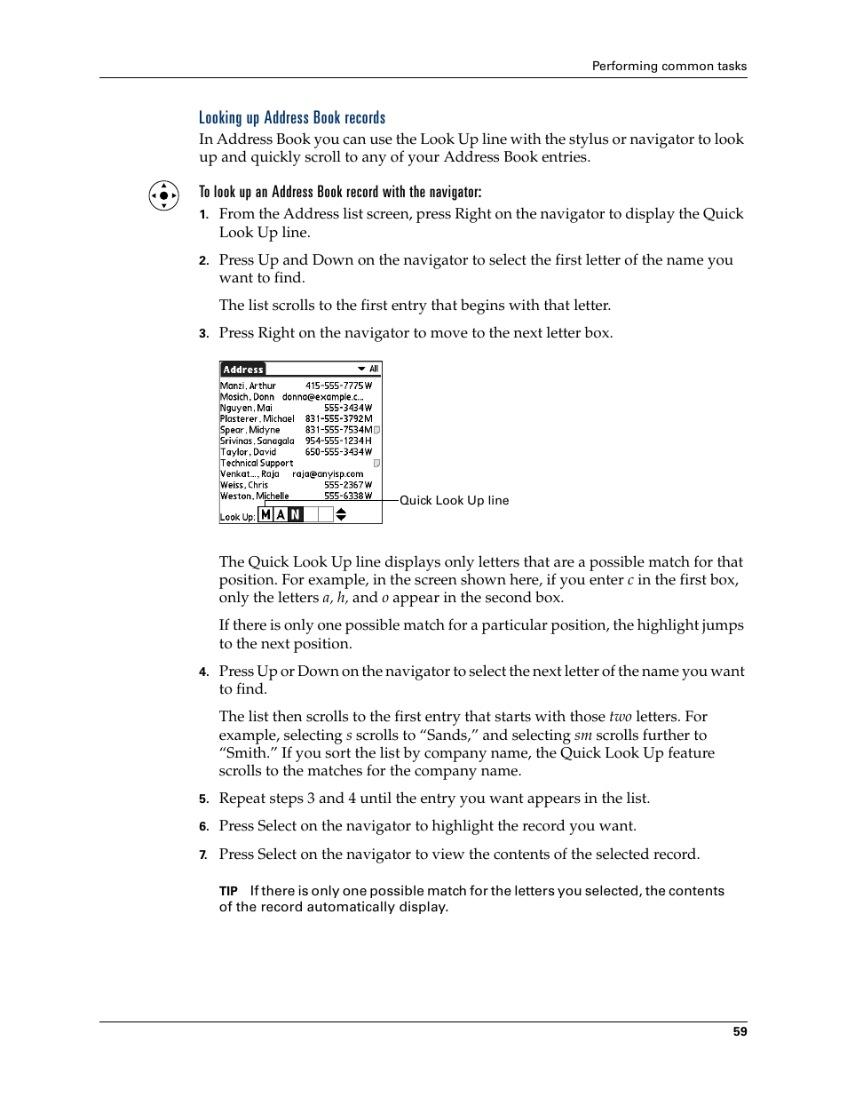 Looking up address book records | Palm TUNGSTEN T2 User Manual | Page 73 / 502