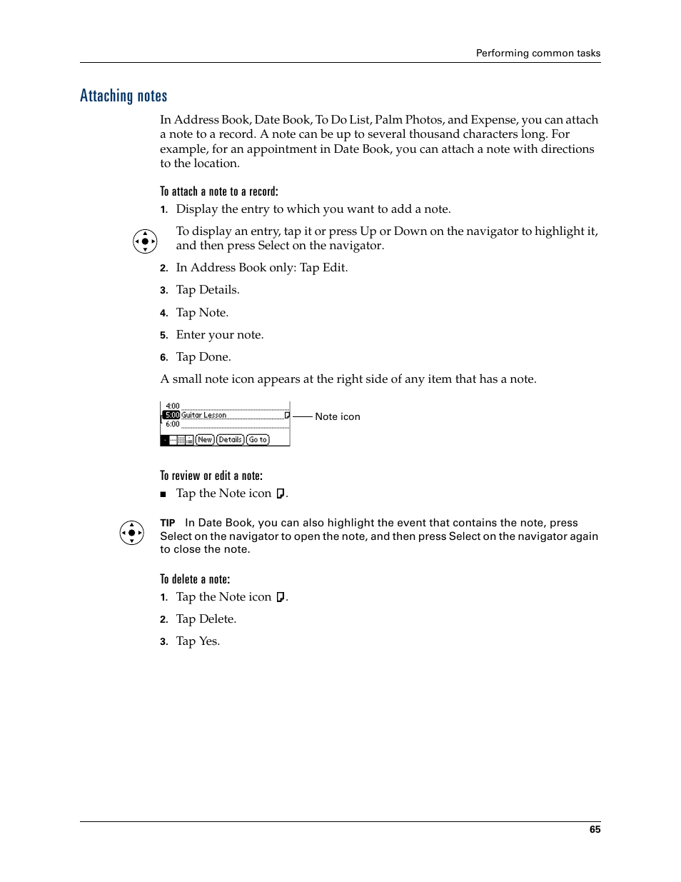 Attaching notes, To attach a note to a record, To review or edit a note | To delete a note | Palm TUNGSTEN T2 User Manual | Page 79 / 502