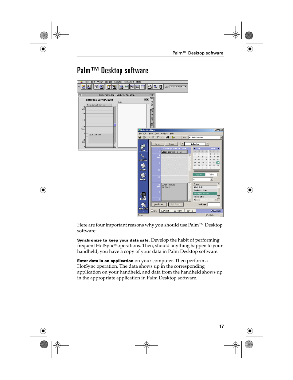 Palm™desktop software, Palm™ desktop software | Palm i700 User Manual | Page 21 / 34