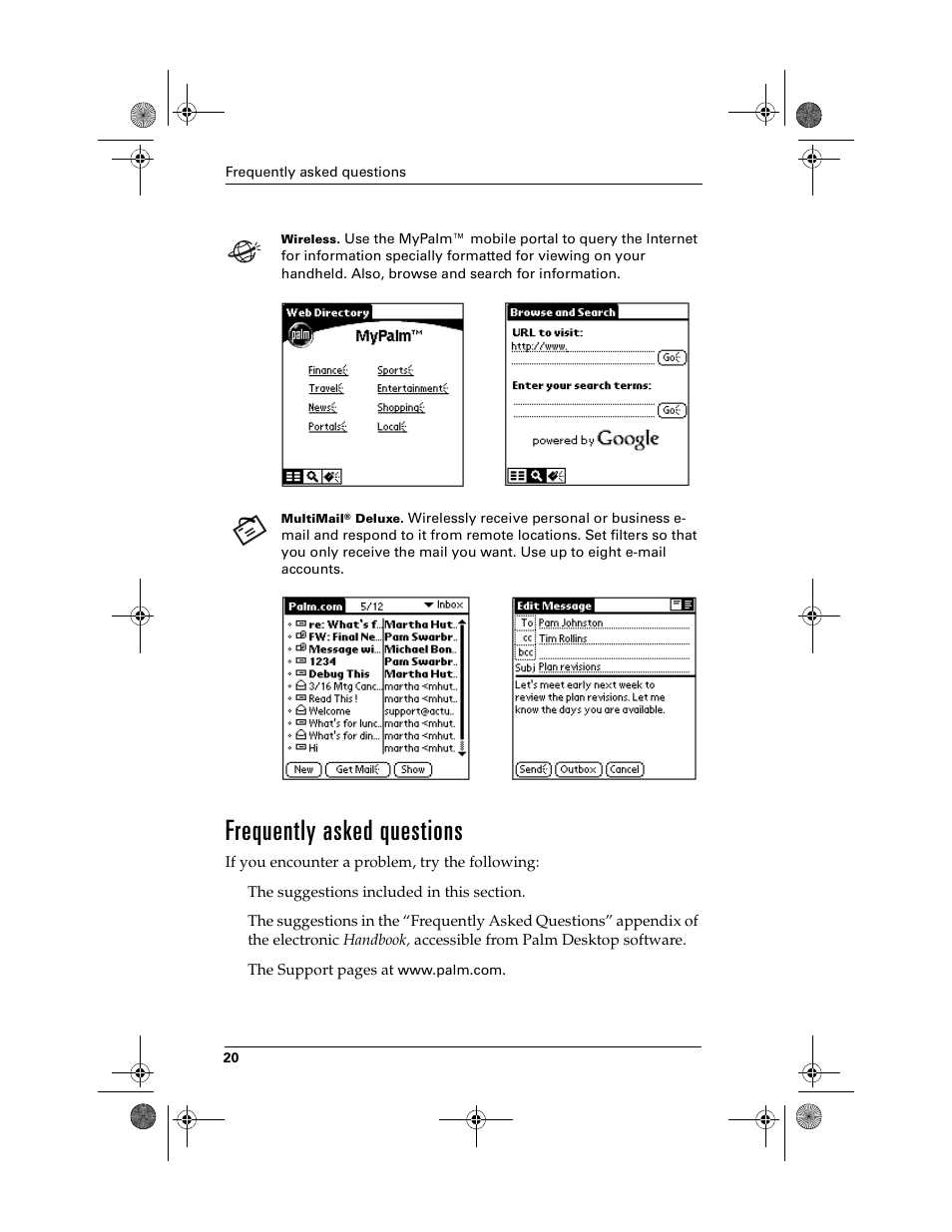 Frequently asked questions | Palm i700 User Manual | Page 24 / 34