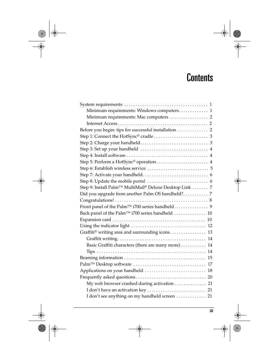 Palm i700 User Manual | Page 3 / 34