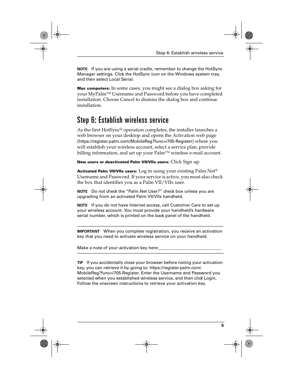 Step 6: establish wireless service | Palm i700 User Manual | Page 9 / 34