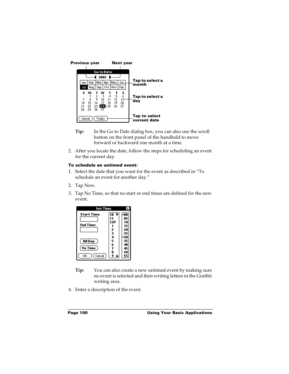 To schedule an untimed event | Palm m500 User Manual | Page 110 / 286