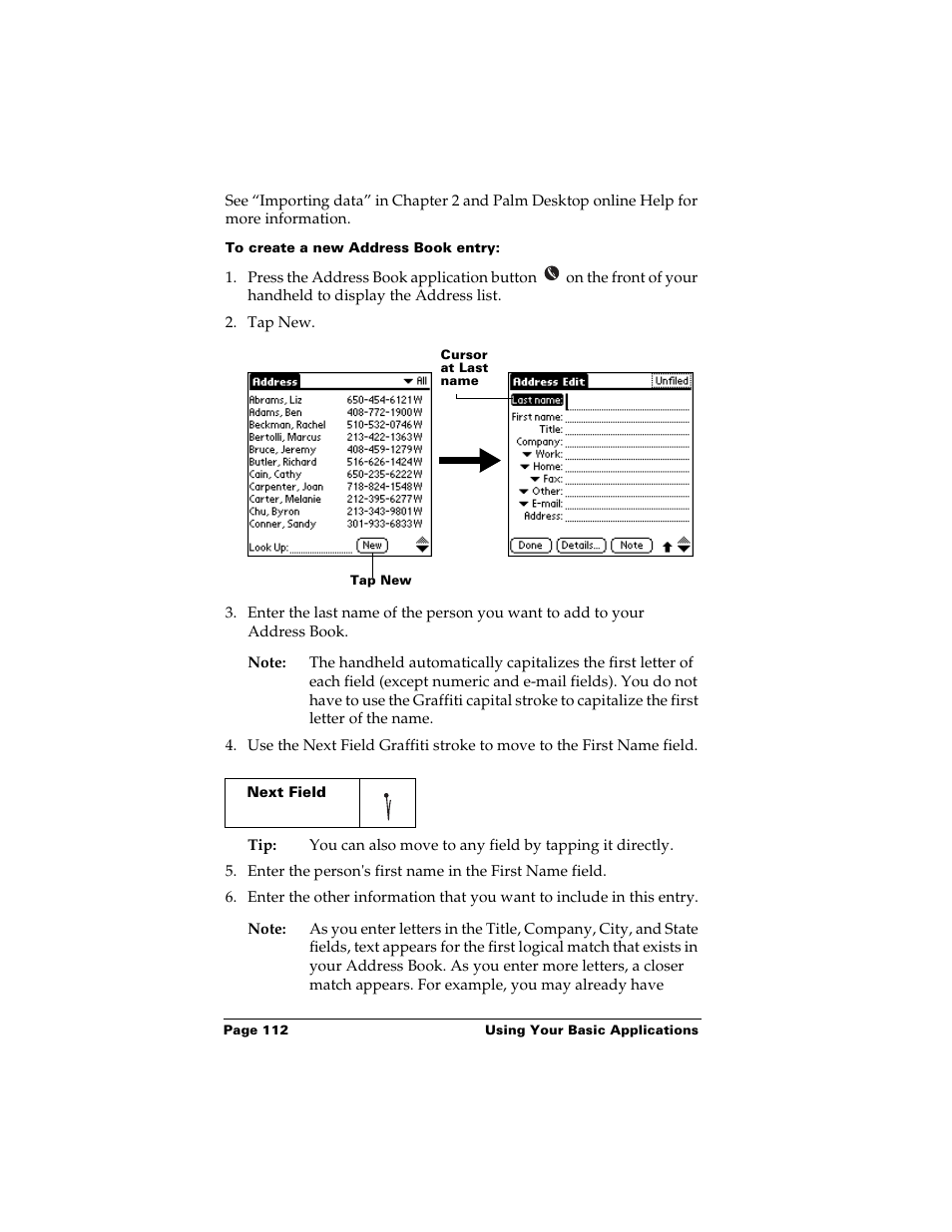 To create a new address book entry | Palm m500 User Manual | Page 122 / 286