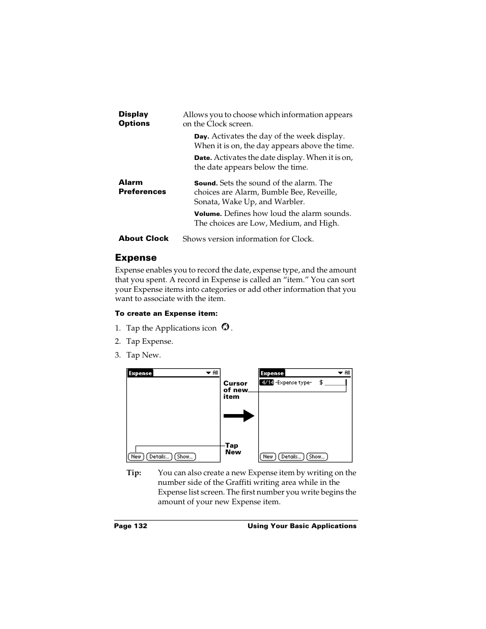 Expense, To create an expense item | Palm m500 User Manual | Page 142 / 286