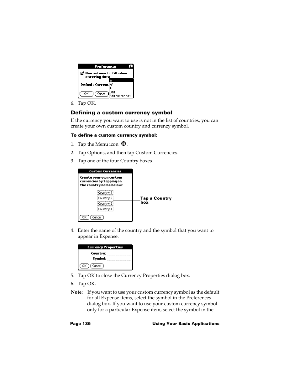 Defining a custom currency symbol, To define a custom currency symbol | Palm m500 User Manual | Page 146 / 286