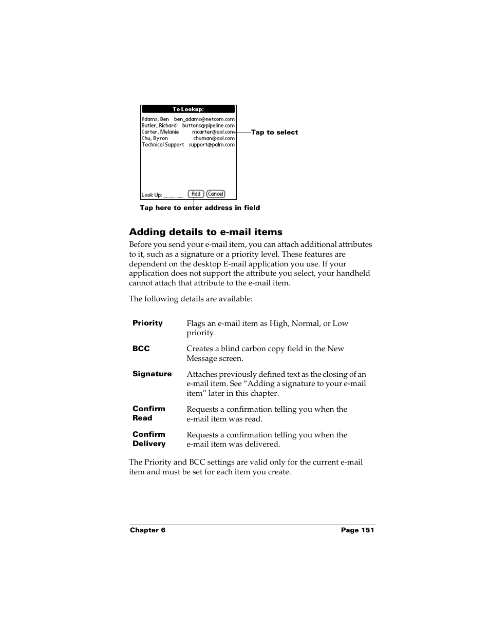 Adding details to e-mail items | Palm m500 User Manual | Page 161 / 286