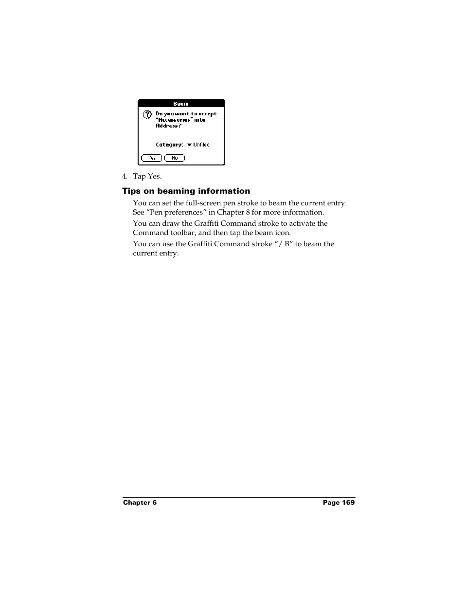 Tips on beaming information | Palm m500 User Manual | Page 179 / 286