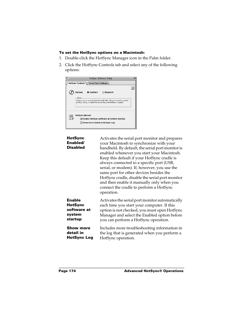 To set the hotsync options on a macintosh | Palm m500 User Manual | Page 184 / 286