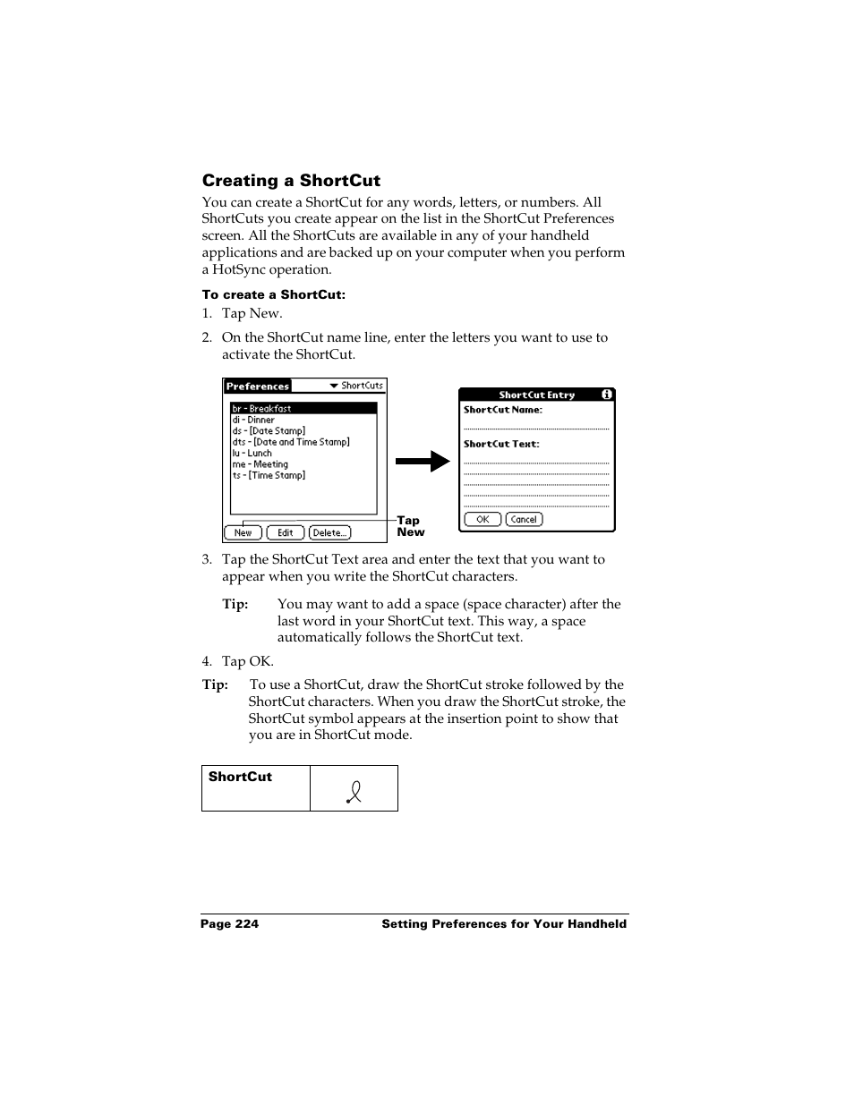 Creating a shortcut, To create a shortcut | Palm m500 User Manual | Page 234 / 286