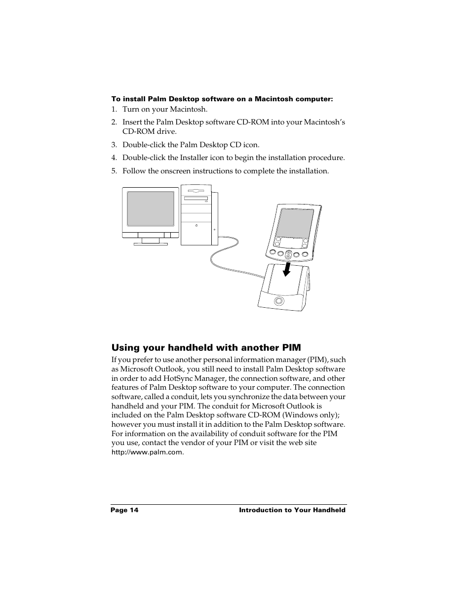 Using your handheld with another pim | Palm m500 User Manual | Page 24 / 286