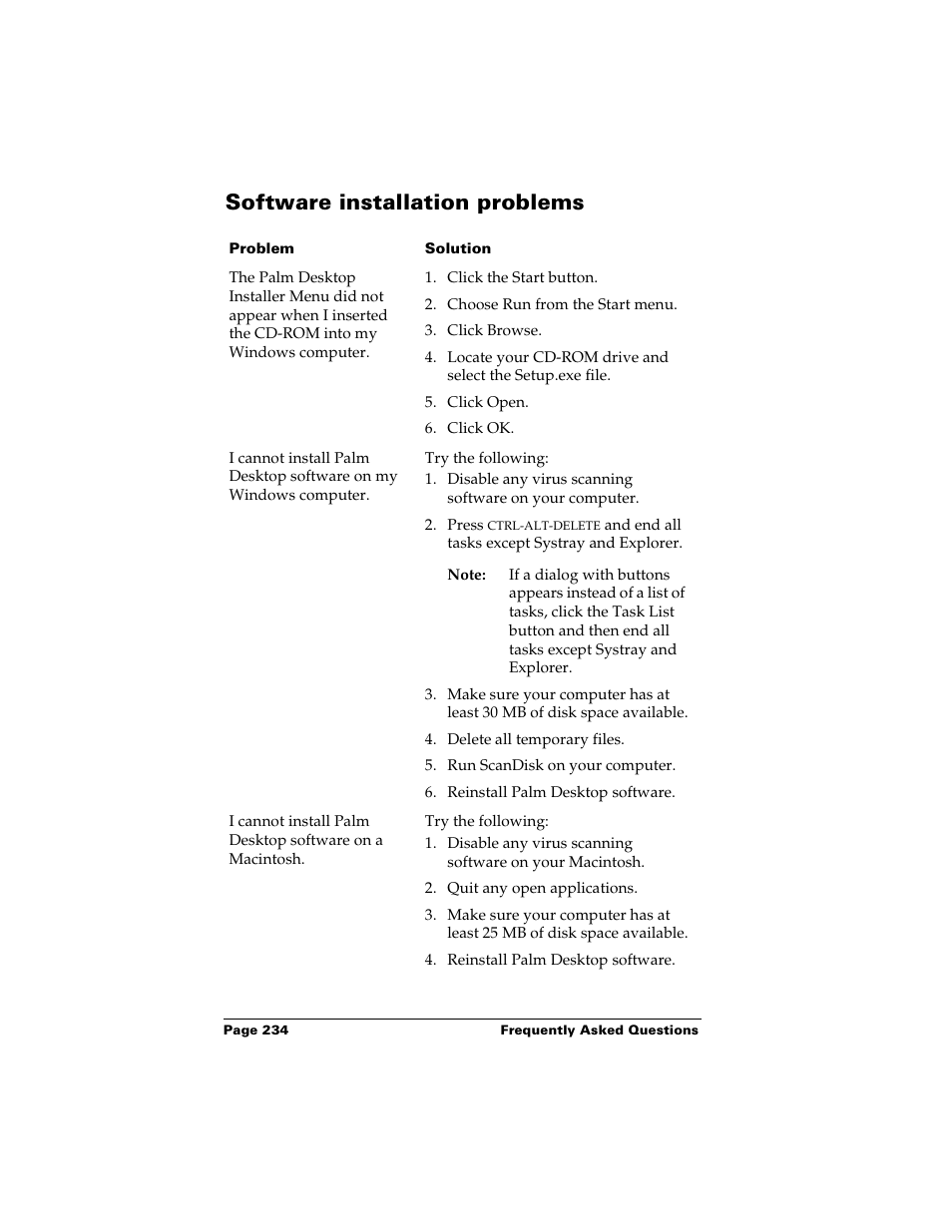 Software installation problems | Palm m500 User Manual | Page 244 / 286