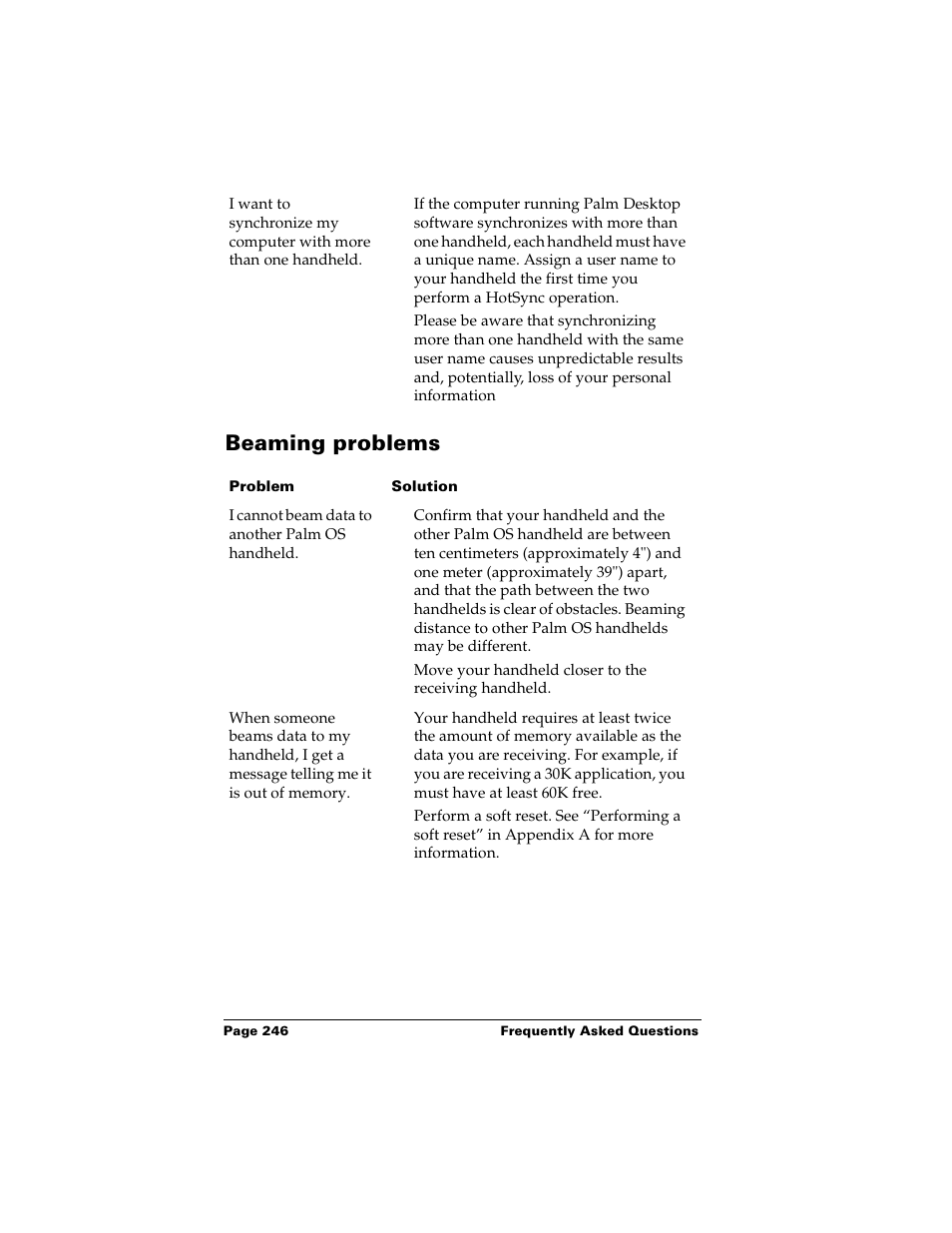 Beaming problems | Palm m500 User Manual | Page 256 / 286