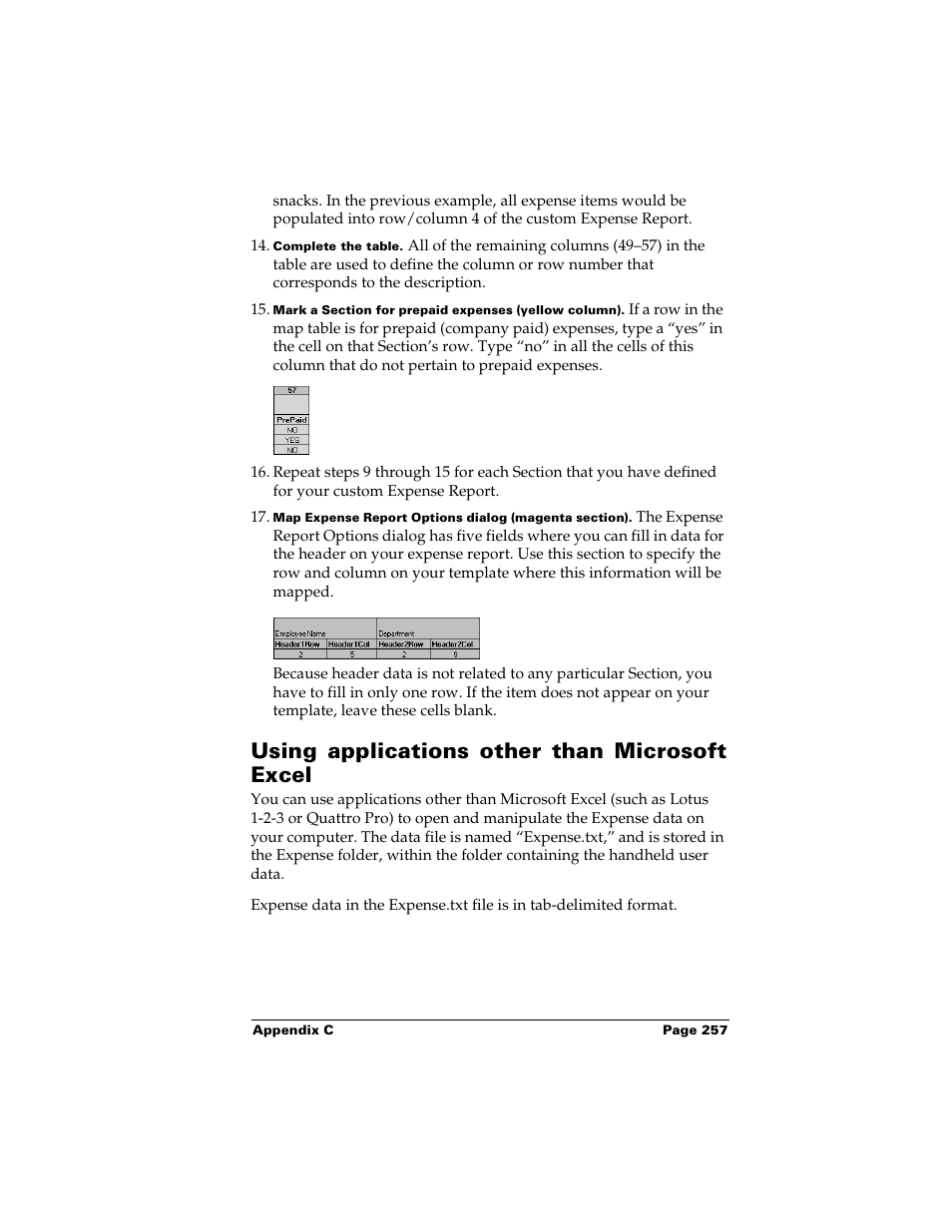 Using applications other than microsoft excel | Palm m500 User Manual | Page 267 / 286