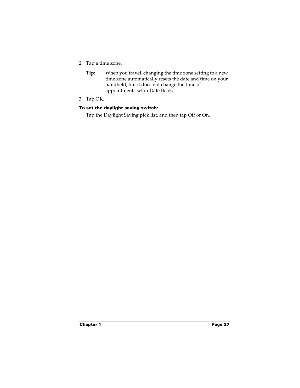 To set the daylight saving switch | Palm m500 User Manual | Page 37 / 286