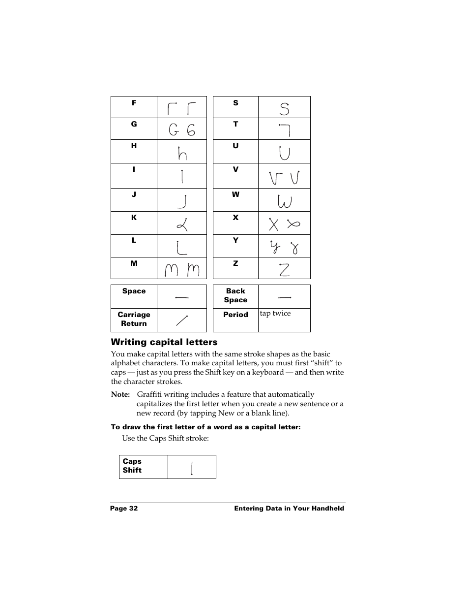 Writing capital letters | Palm m500 User Manual | Page 42 / 286