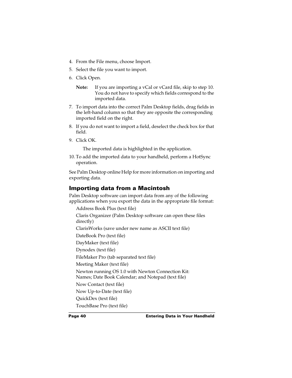 Importing data from a macintosh | Palm m500 User Manual | Page 50 / 286