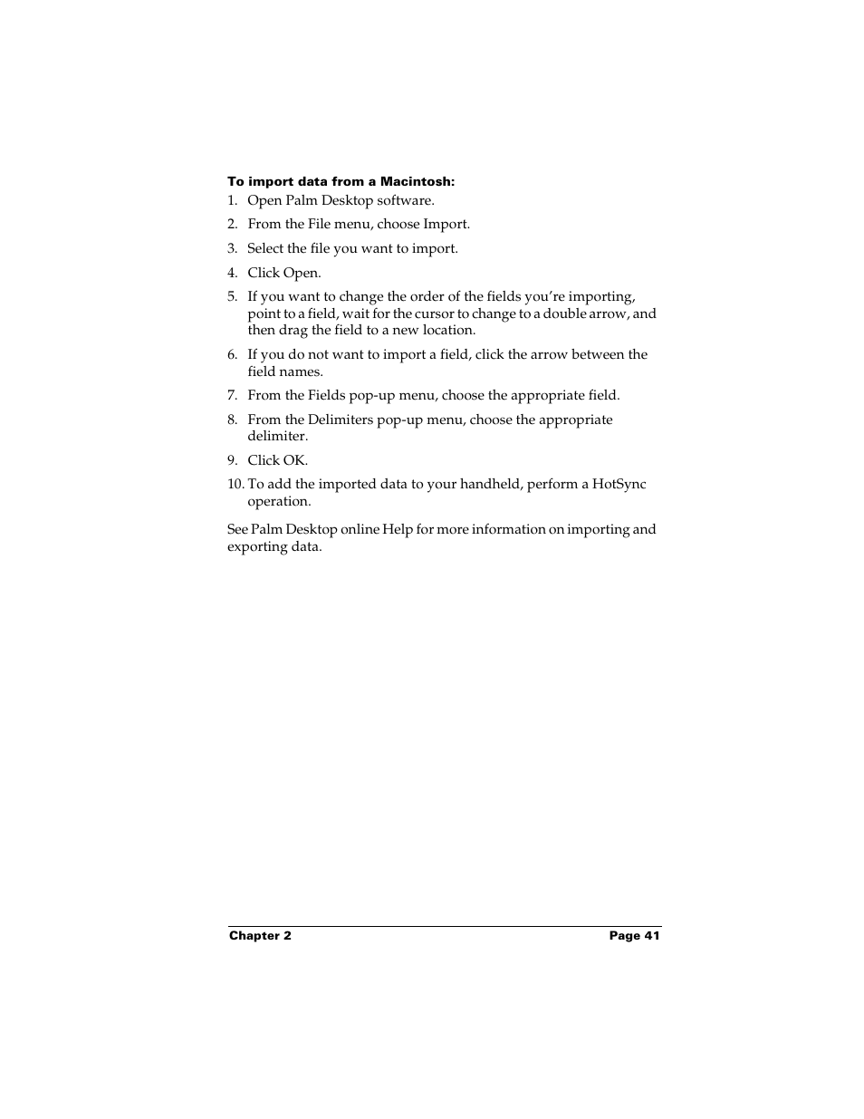 To import data from a macintosh | Palm m500 User Manual | Page 51 / 286