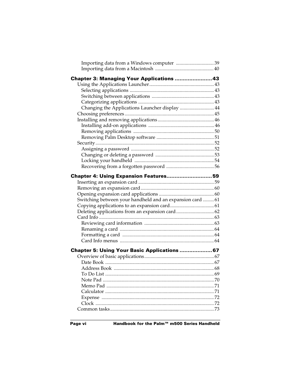 Palm m500 User Manual | Page 6 / 286