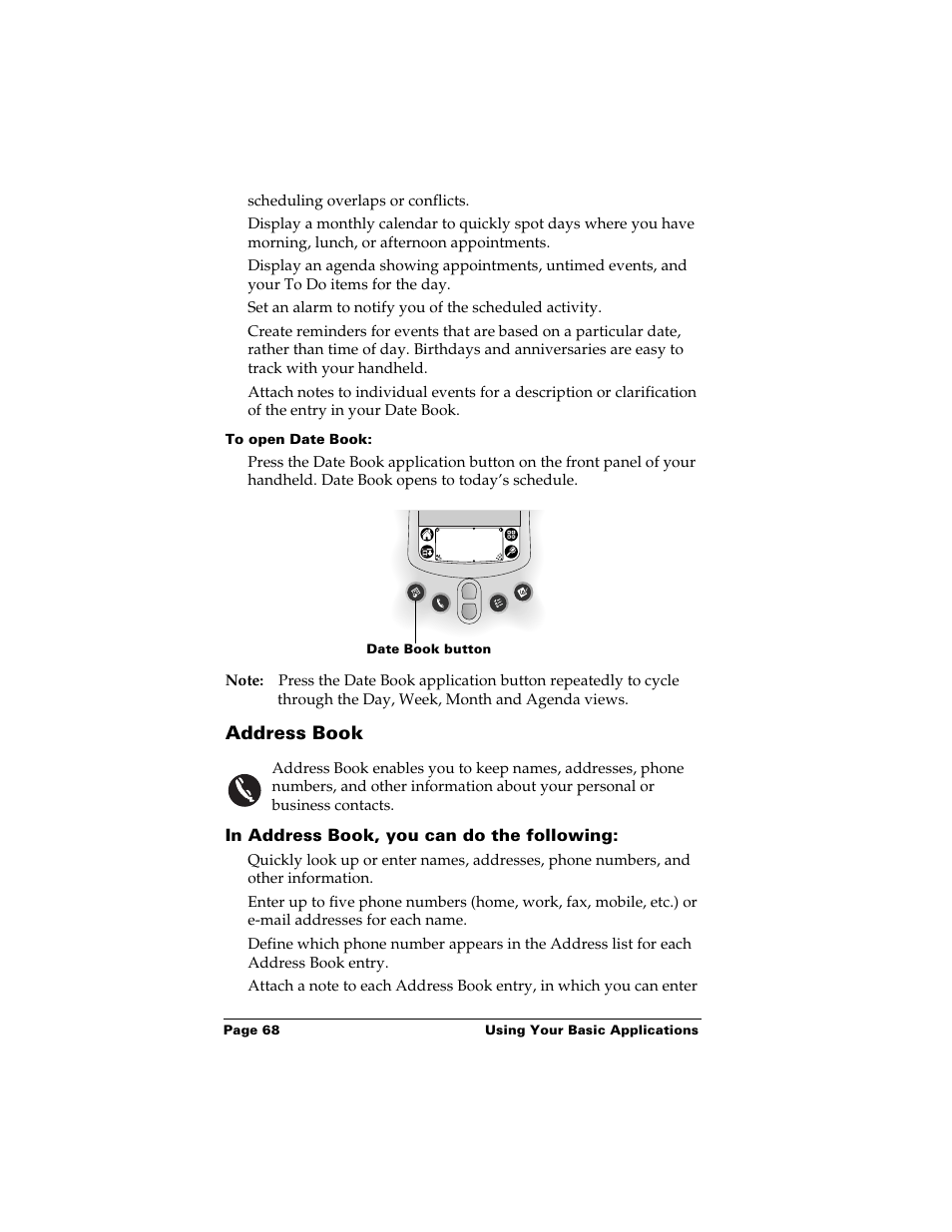 To open date book, Address book, In address book, you can do the following | Palm m500 User Manual | Page 78 / 286