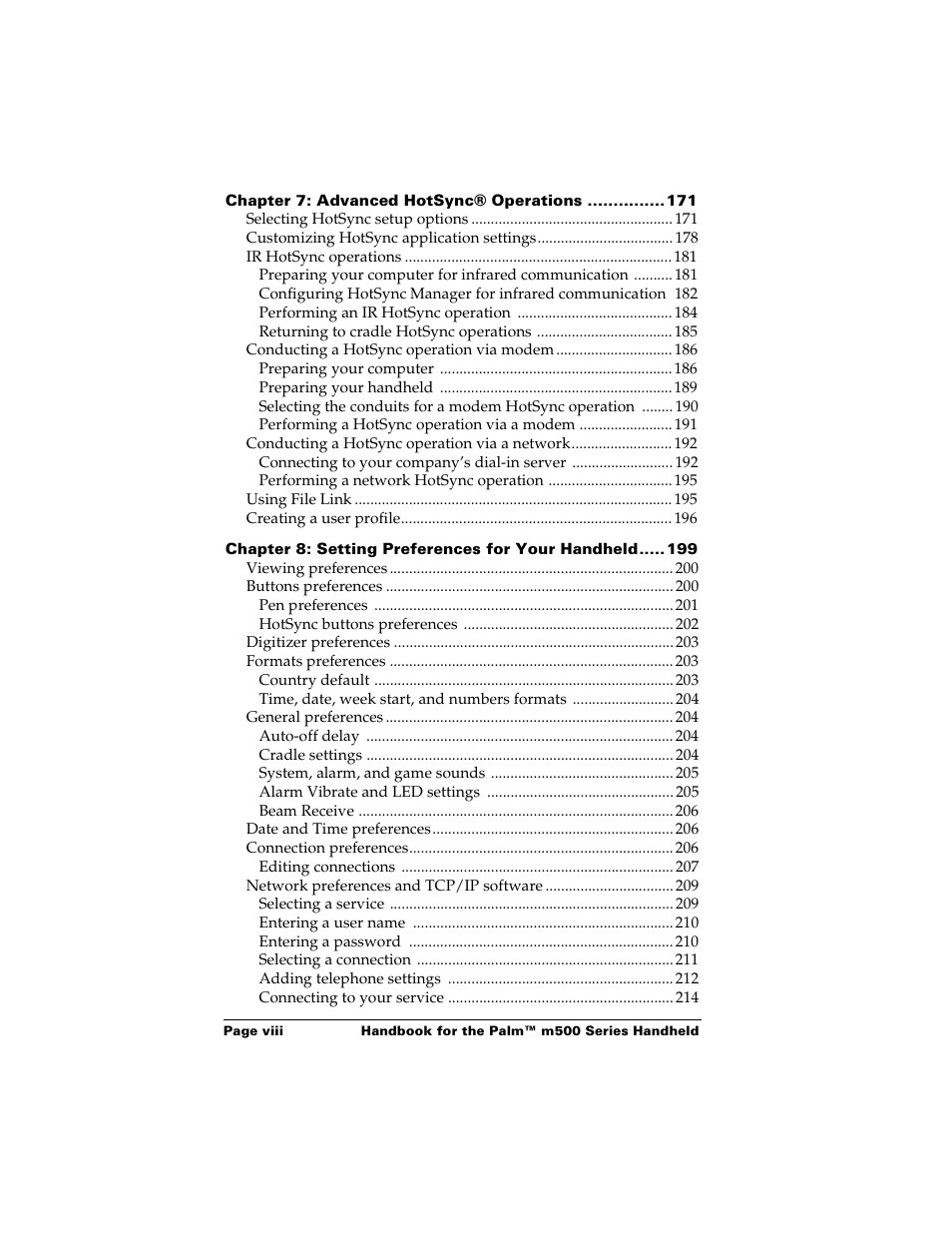 Palm m500 User Manual | Page 8 / 286