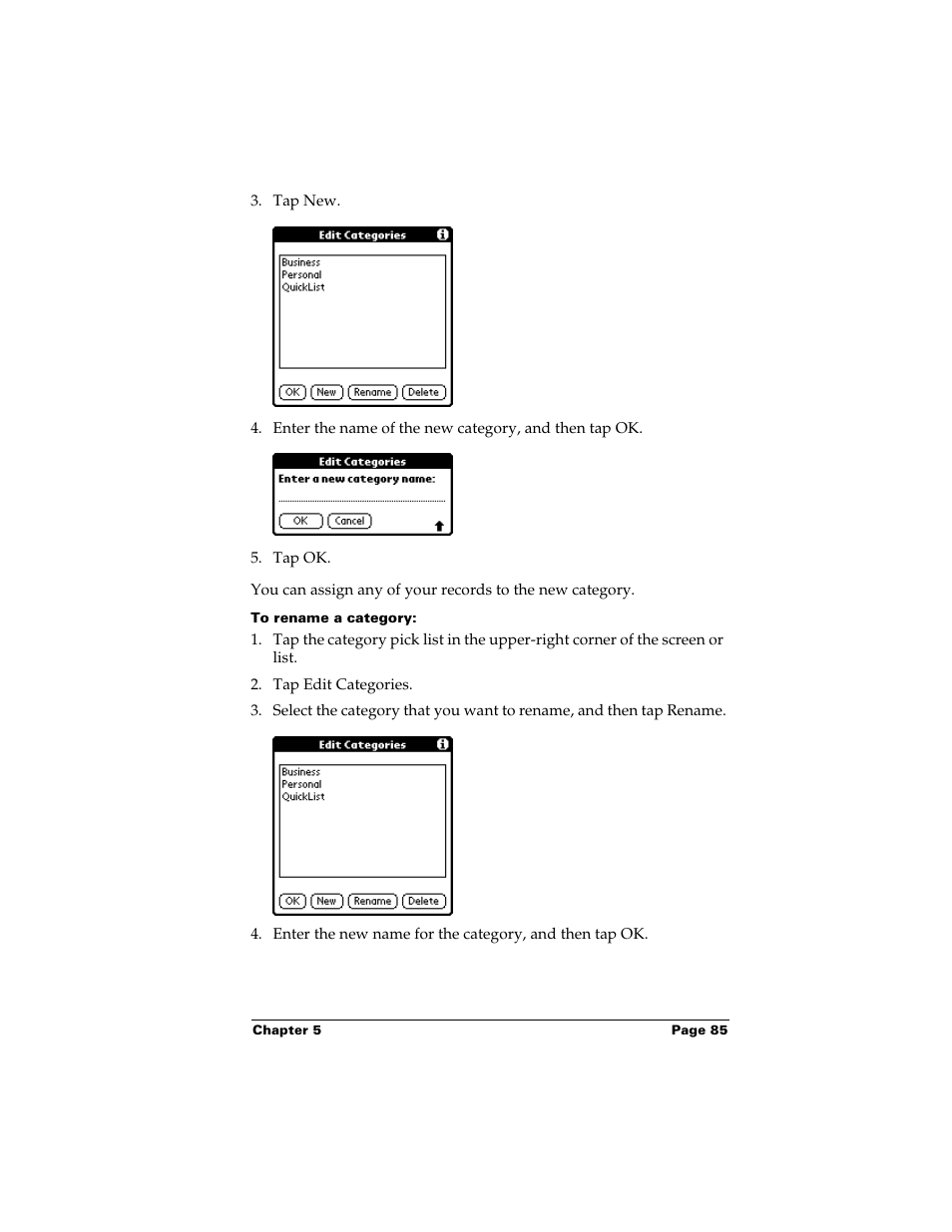 To rename a category | Palm m500 User Manual | Page 95 / 286