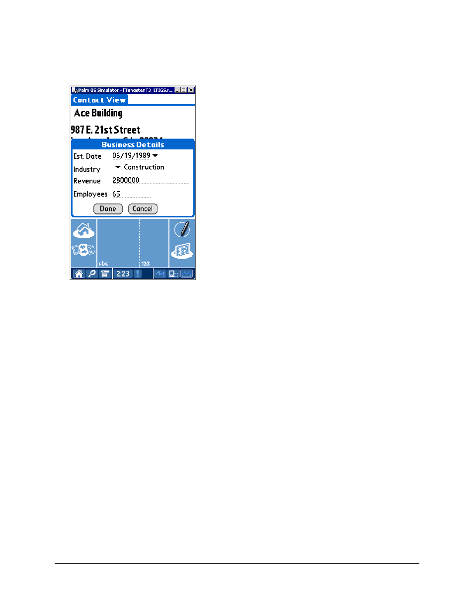 Contact personal dialog box, Business phone list, Business address list | Modifying a business record, Modifying a business phone number | Palm SmartOffice Mobile User Manual | Page 19 / 29