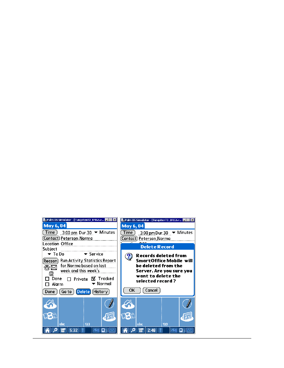 Activity components, Modifying an activity from the calendar, Deleting an activity from the calendar | Palm SmartOffice Mobile User Manual | Page 23 / 29