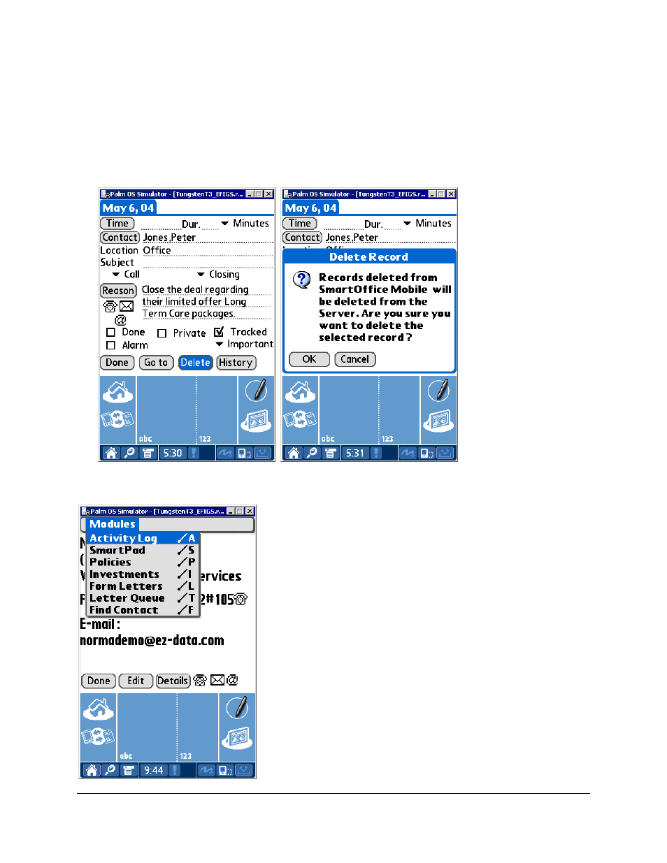 Deleting a to do item, Contact menu | Palm SmartOffice Mobile User Manual | Page 25 / 29