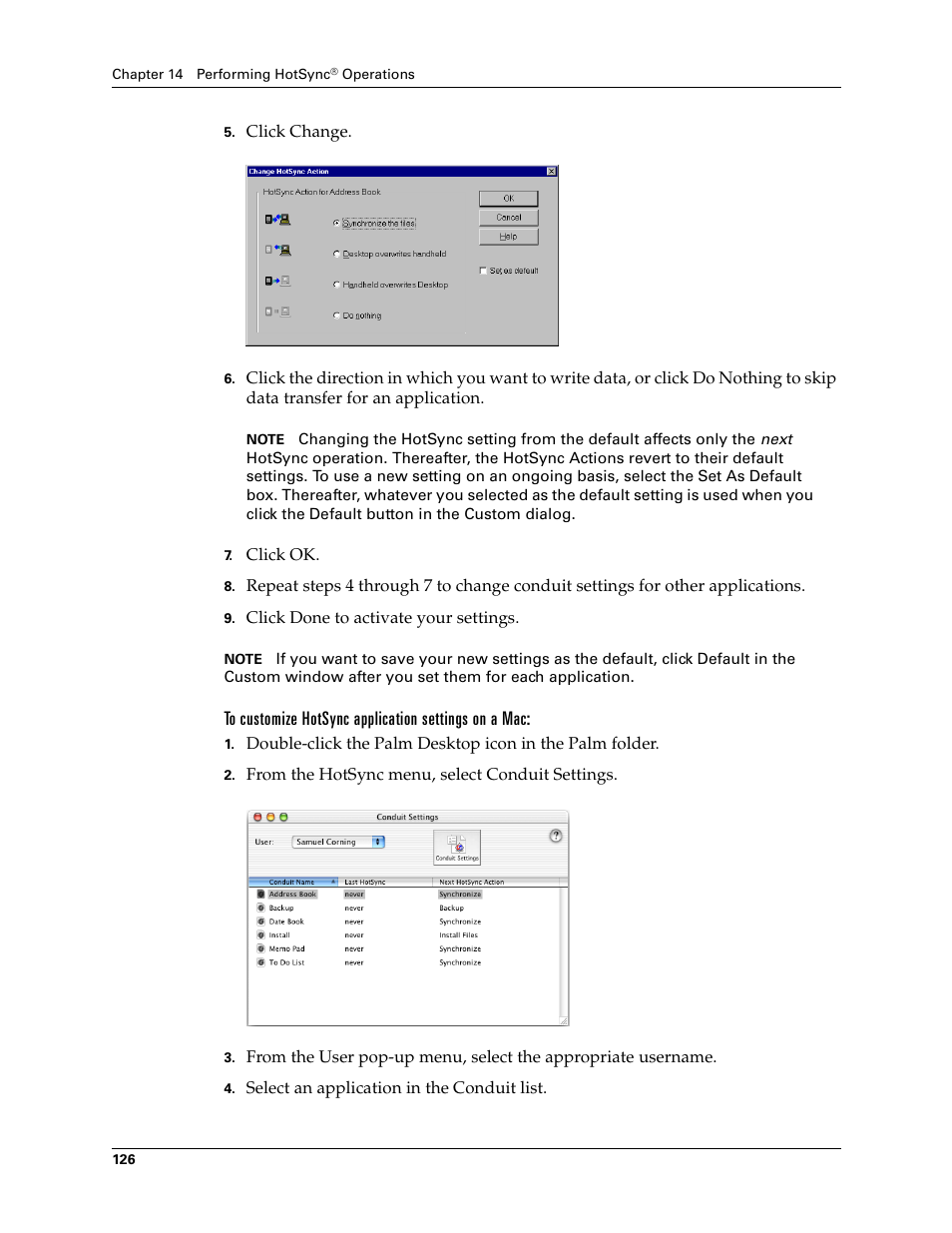 To customize hotsync application settings on a mac | Palm Zire 21 User Manual | Page 136 / 208