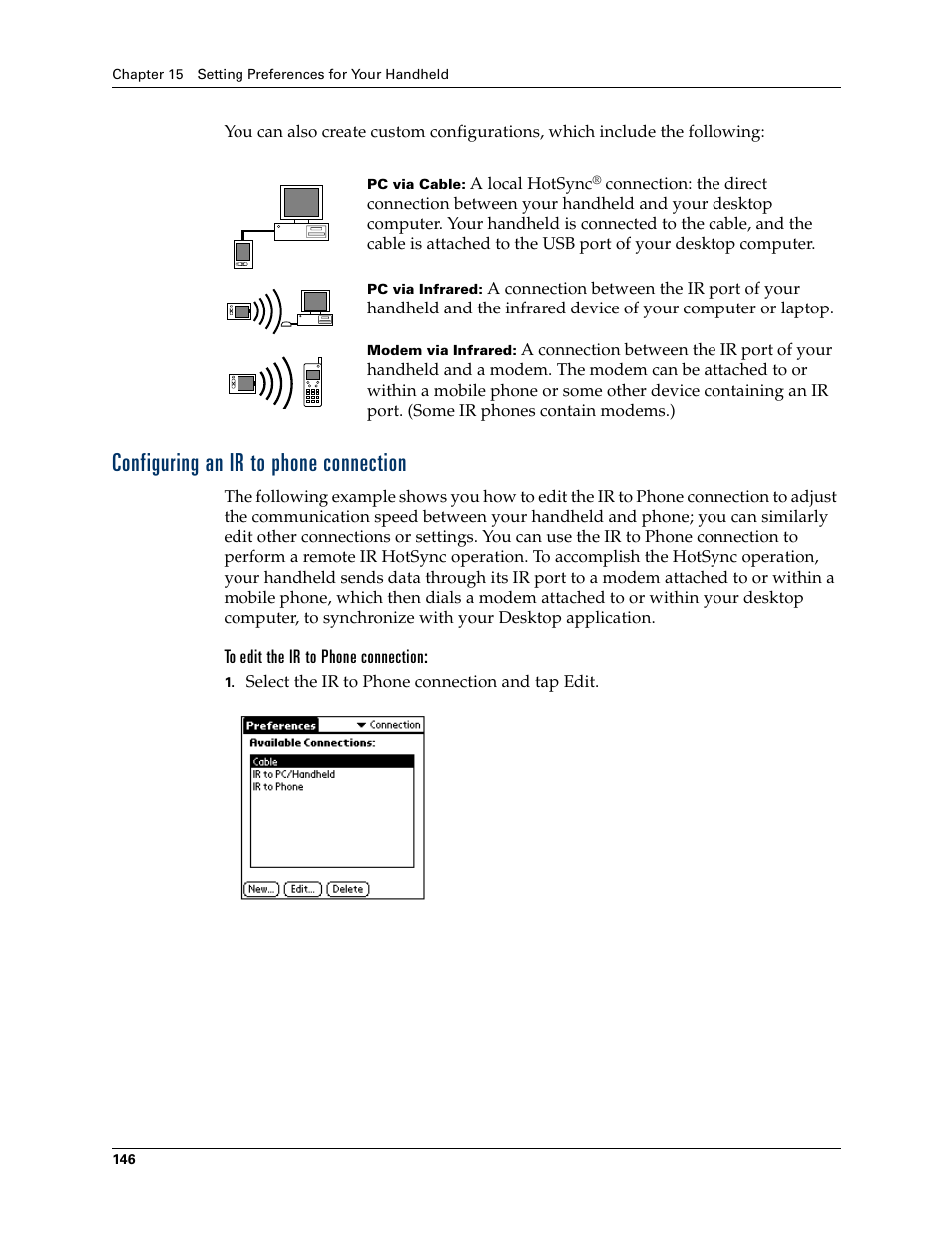 Configuring an ir to phone connection, To edit the ir to phone connection, And phone, see | Chapter 15 | Palm Zire 21 User Manual | Page 156 / 208