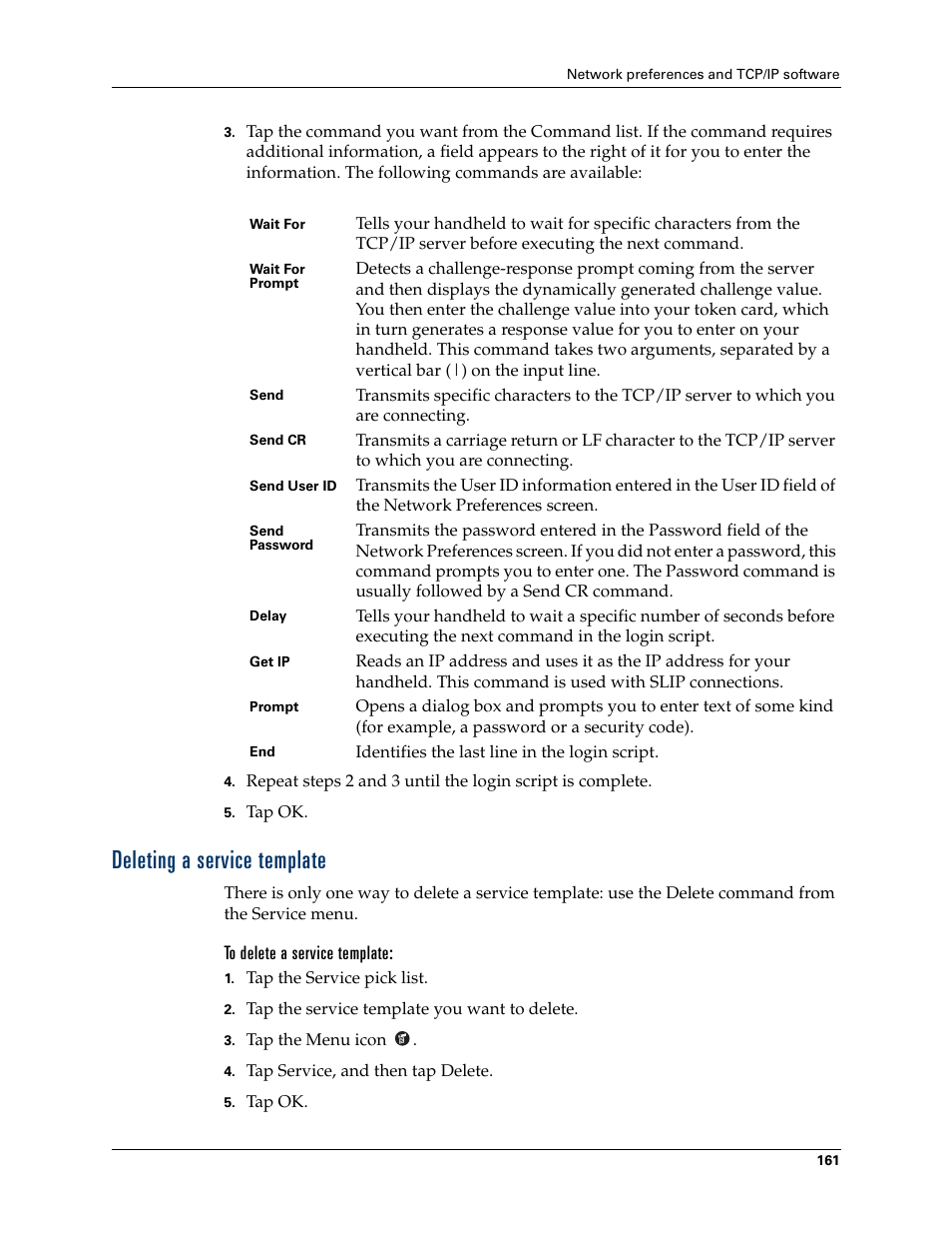 Deleting a service template, To delete a service template | Palm Zire 21 User Manual | Page 171 / 208