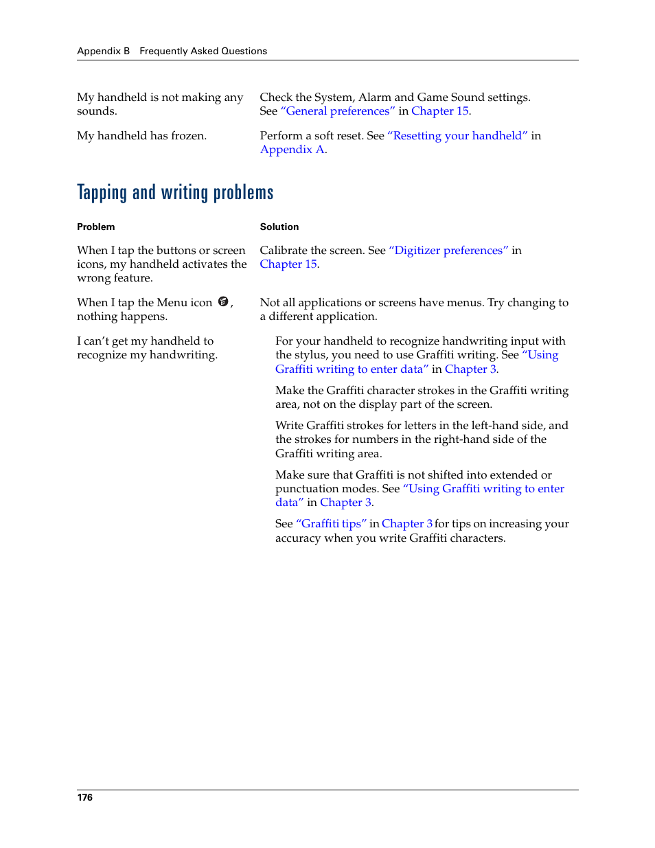 Tapping and writing problems | Palm Zire 21 User Manual | Page 186 / 208