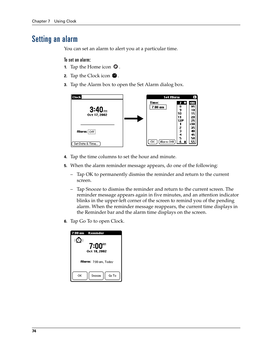 Setting an alarm, To set an alarm | Palm Zire 21 User Manual | Page 84 / 208