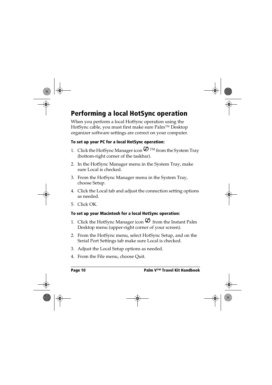 Performing a local hotsync operation | Palm Handbook Travel Kit User Manual | Page 10 / 56