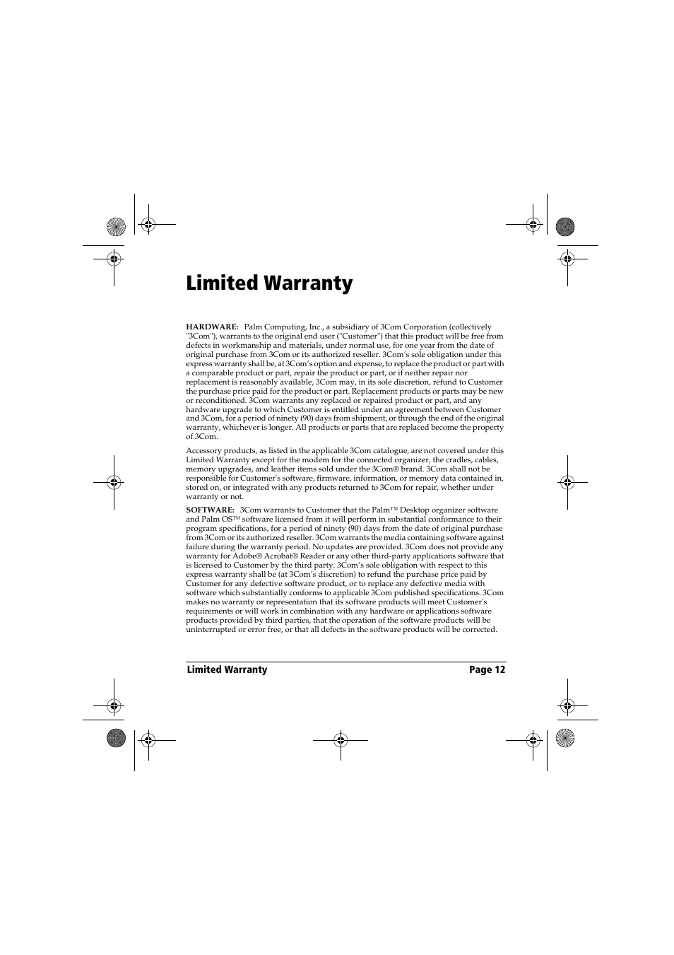 Limited warranty | Palm Handbook Travel Kit User Manual | Page 12 / 56