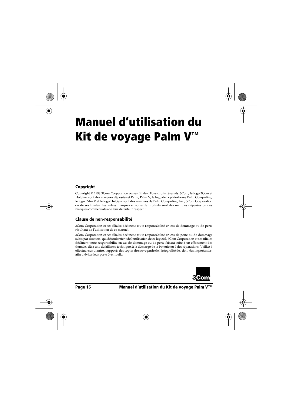 Manuel d’utilisation du kit de voyage palm v | Palm Handbook Travel Kit User Manual | Page 16 / 56