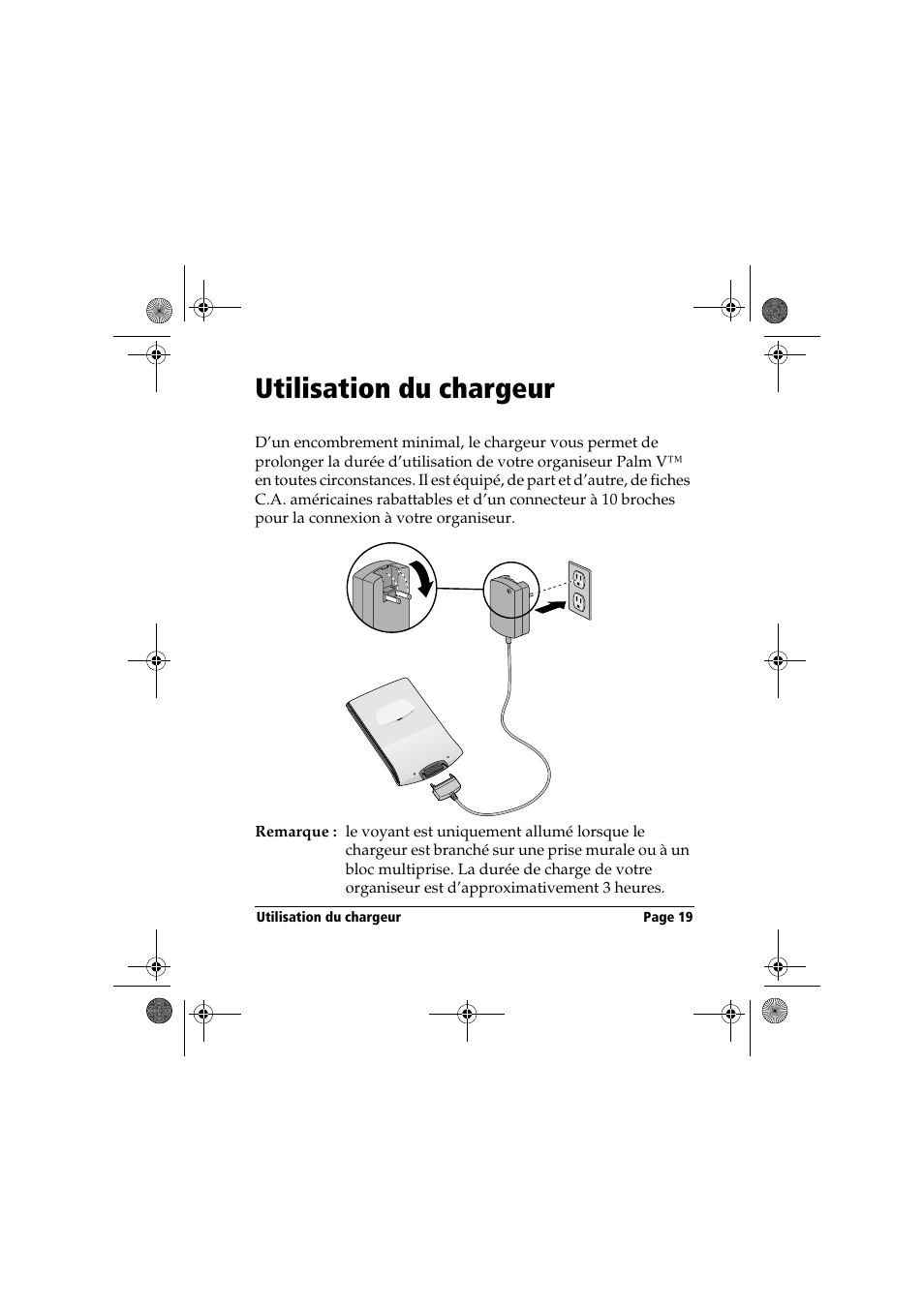 Utilisation du chargeur | Palm Handbook Travel Kit User Manual | Page 19 / 56