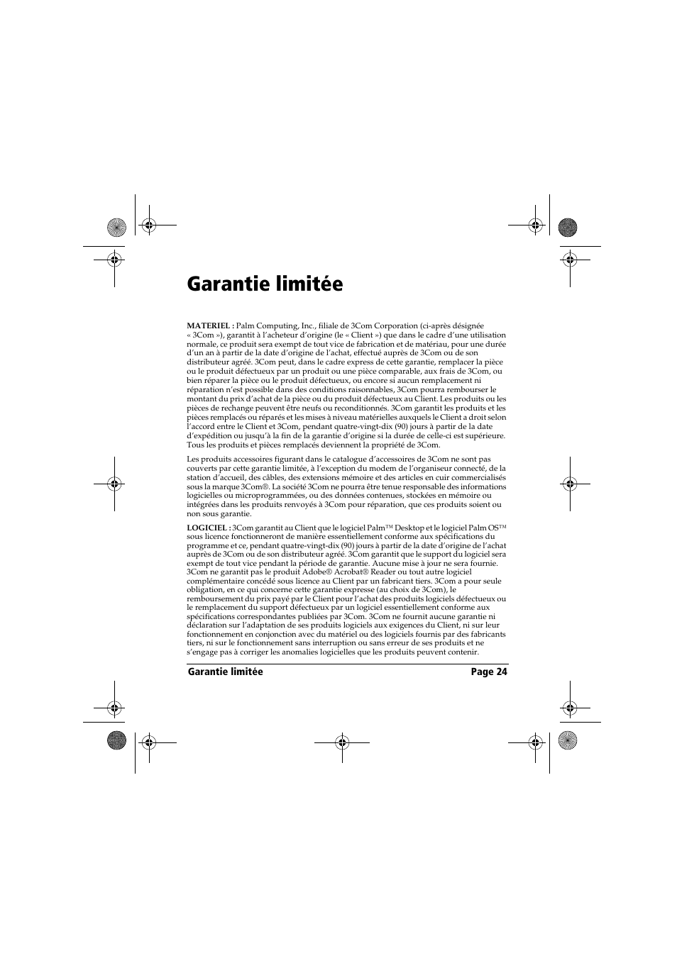 Garantie limitée | Palm Handbook Travel Kit User Manual | Page 24 / 56
