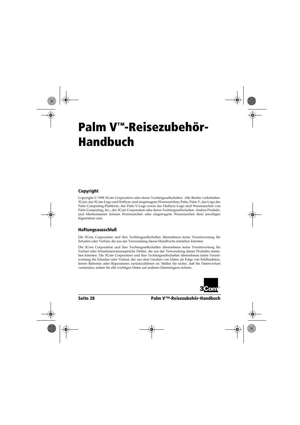 Palm v, Reisezubehör- handbuch | Palm Handbook Travel Kit User Manual | Page 28 / 56