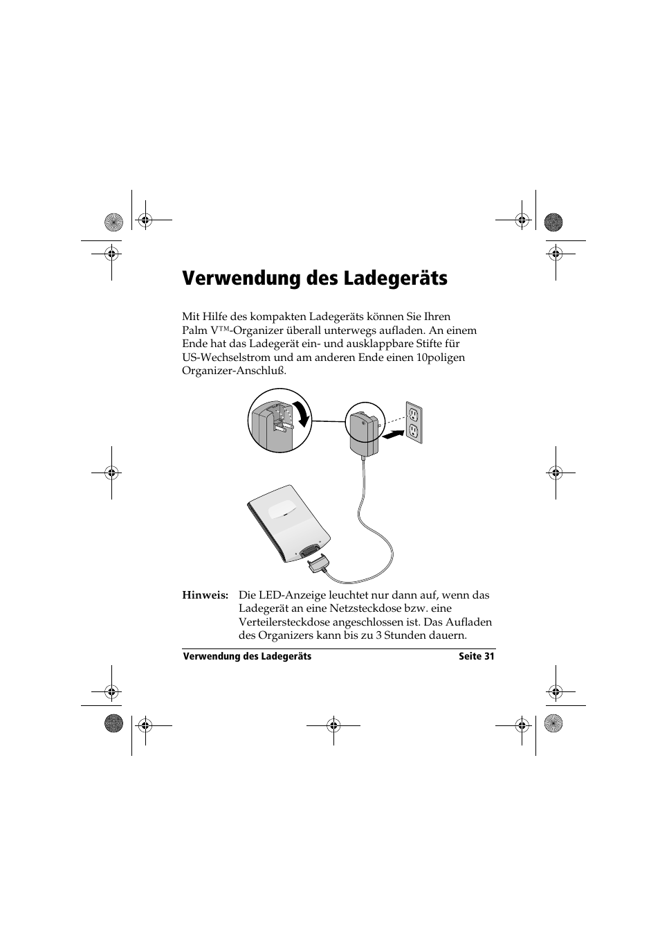 Verwendung des ladegeräts | Palm Handbook Travel Kit User Manual | Page 31 / 56