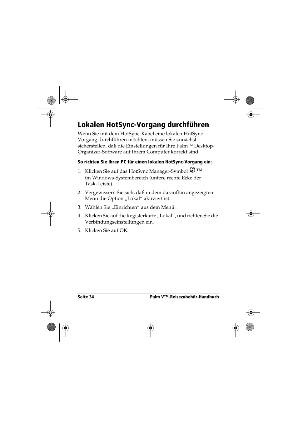 Lokalen hotsync-vorgang durchführen | Palm Handbook Travel Kit User Manual | Page 34 / 56